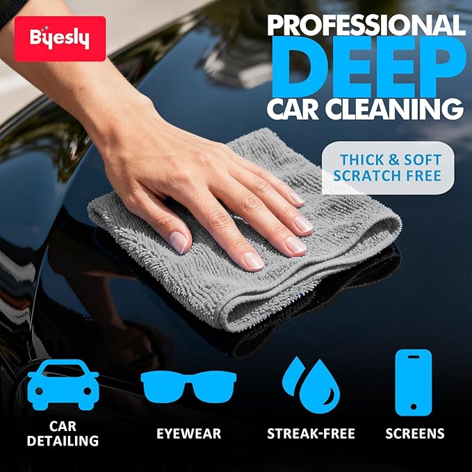 24-Pack Microfiber Cleaning Cloth, 11.5x11.5 Microfiber Towels for Cars, Dishes & House, for Detailers, Chefs & Efficient Home | Scratch-Free, Lint-Free, Ultra Absorbent(Grey)