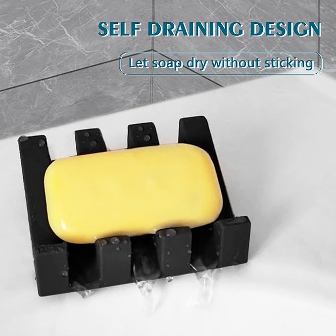Self Draining Soap Dish,Silicone Suction Cup Soap Holder, Bathroom Soap Dish for Bar Soap,Can Extend Soap Life,Bathroom, Bath Tub, Kitchen Sink Black - 2 Pack