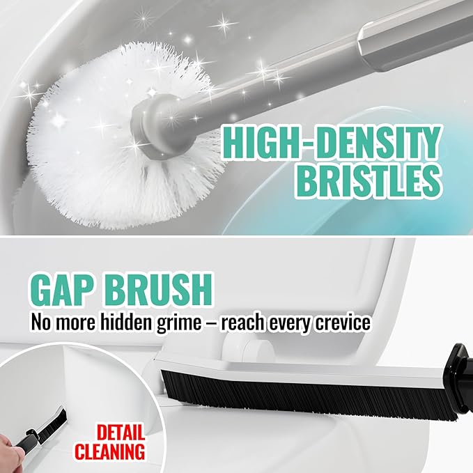 2PACK 4 in 1 Toilet Brush and Plunger Set with Crevice Cleaning Brush, Toilet Plunger and Brush Set with Extra Long Handle, Plungers for Bathroom Accessories, Toilet Plunger with Holder, Dark Gray