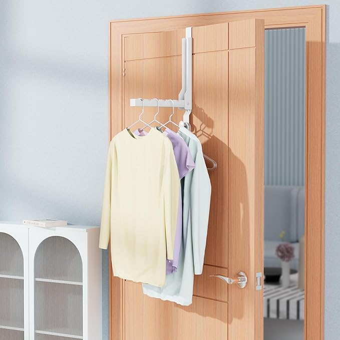 4 Pack Over The Door Hanger Folding Clothes Drying Rack, Folding Hanging Coat Rack for Indoor Laundry Room Compact Small Space Foldable Portable Clothing Hanger Hook Collapsible (Wihte-4(Upgraded))