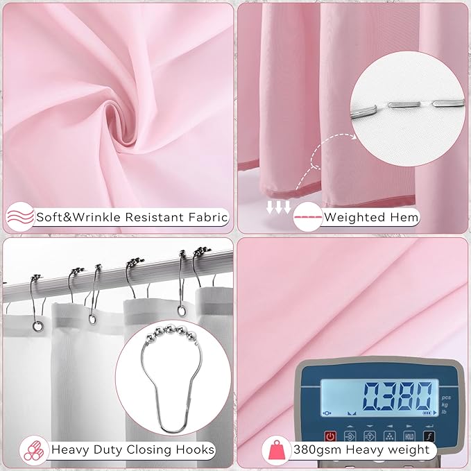 Bathroom Set - Pink Bathroom Sets with Shower Curtain and Rugs, 24PCS Shower Curtain Set with Hooks, Soap Dispenser, Soap Dish, Toilet Brush Holder and Trash Can for Housewarming