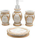 LUANT 4 Pieces Bathroom Accessory Set Including Tumbler, Toothbrush Holder, Soap Dish and Soap Dispenser, White with Gold