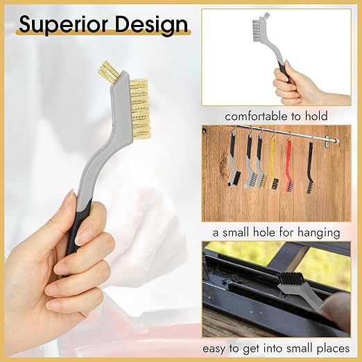 6 Pieces Wire Brushes Set, Small Metal Brass Brush, Stainless Steel Brush, Nylon Brushes for Cleaning Metal Rust and Paint Removal (Grey+3 Mixed Color, L)
