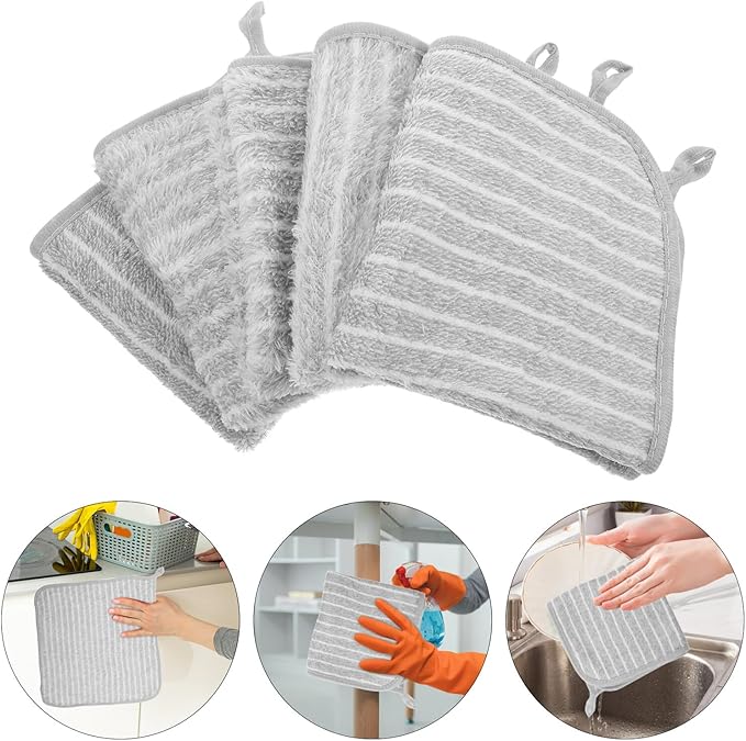 TEHAUX 10pcs Gray Large 30cm Absorbent Kitchen Dish Towels Microfiber Cleaning Cloths Lint-Free Dish Rags for Household Dishwashing and Counter Cleaning