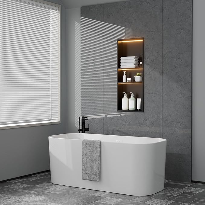 TSIBOMU Black Stainless Steel Shower Niche with LED Lights 12" x 30" – Recessed Shower Shelf with 3-Tier Storage, Waterproof & Rustproof Bathroom Wall Niche