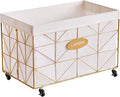 Mxfurhawa Laundry Hamper,Collapsible Laundry Basket Large Capacity Metal Laundry Hamper with Removable Liner, Rolling Wheels and Collapsible Design for Clothes Storage and Organization (160L GOLD)