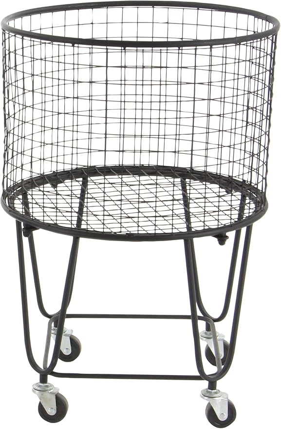CosmoLiving by Cosmopolitan Metal Storage Cart Deep Set Rolling Mesh Laundry Basket , 18" x 18" x 24", Black