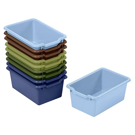 ECR4Kids Scoop Front Storage Bins, Multipurpose Organization, Earthtone, 10-Piece