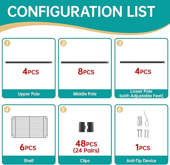 SINGAYE 6 Small Shelf Storage Wire Shelves Closet Bathroom Organizers Metal Pantry Kitchen Garage Shelving Unit Laundry Room Organization Home Narrow Rack Net Basket with Wheels Black