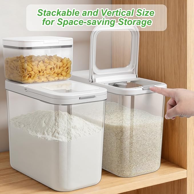 TBMAXS Rice Flour Storage Container - 12.7 Qt | 25 Lbs Crystal-Clear Plastic Food Storage Container Bin with Pop-up Lid for Grains Beans, Dry Food Holder for Kitchen Pantry Organization and Storage