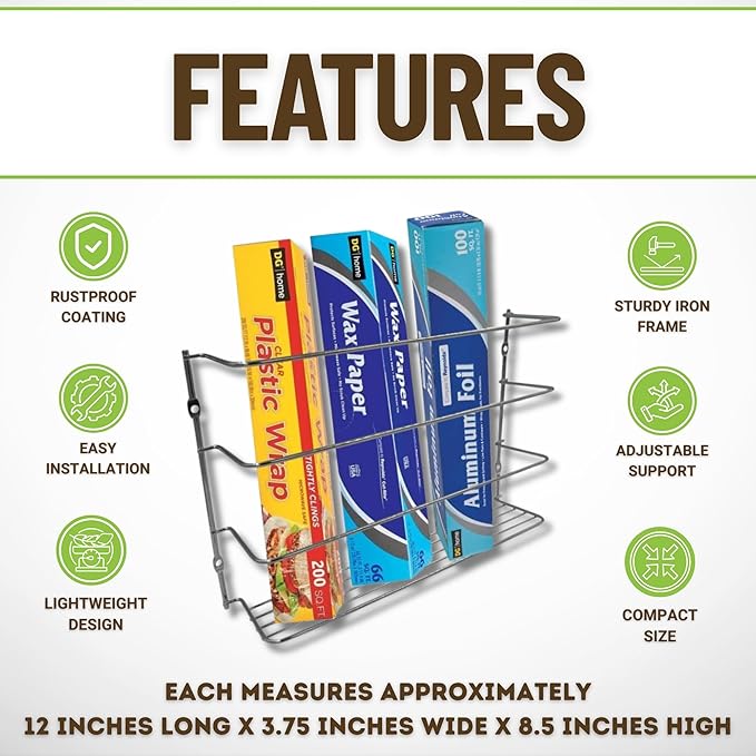 Evelots Kitchen Wrap Organizer - 4 Pack - Hold up to 4 Plastic, Foil, Paper, Wax - Cabinet Door, Wall Rack Basket - Sandwich, Freezer, Food Bag Storage - Laundry Supplies - Chrome Finished Metal