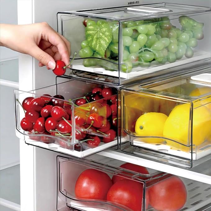 2 Pack Fruit Storage Containers for Fridge, Stackable Refrigerator Organizers and Storage,Reusable Storage Containers,Fridge Organizer Drawer for Produce,Vegetable in Home Kitchen, Restaurant,BPA-Free