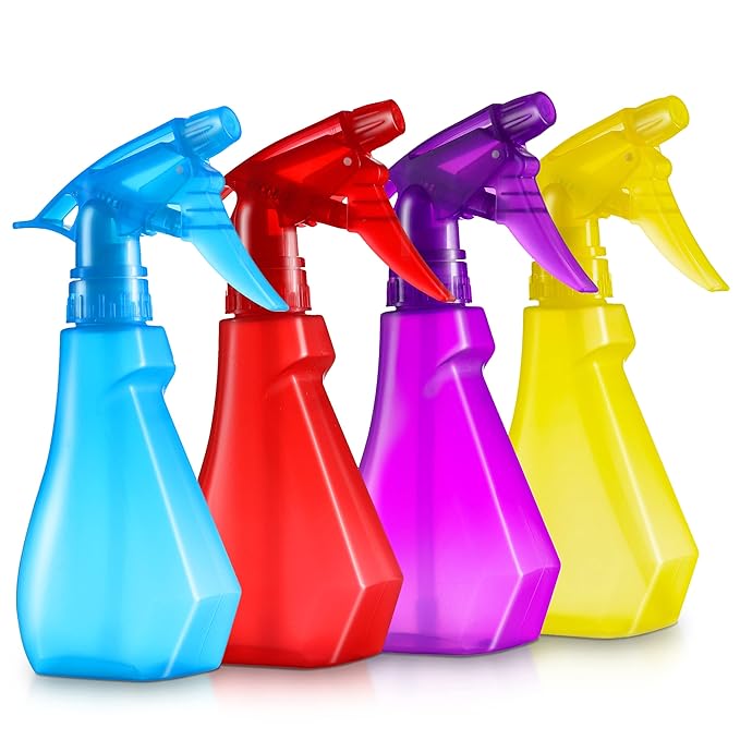 DilaBee (4-Pack, 8oz Plastic Empty Spray Bottles for Cleaning Solutions, Plants, Cooking, BBQ. Small Spray Bottle for Hair, Plant Mister, Mini Squirt Bottle for Cat - Food-Grade BPA-Free - Multicolor