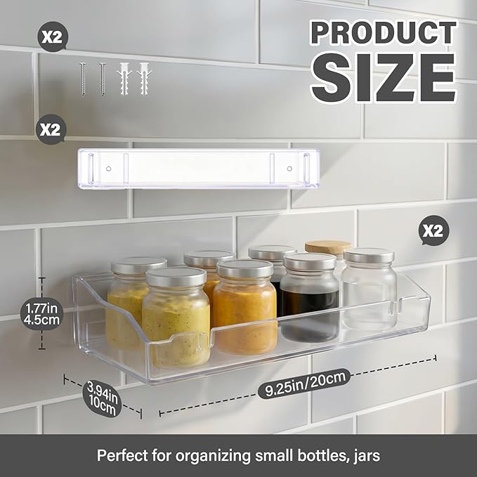 Clear Floating Shelves, Acrylic Shelves for Bathroom Organizers and Storage, Bathroom Shelf with Adhesive Shelf or Screws, Wall Mount Organizer for Shower Caddy,Room Decor, Kitchen, Living Room