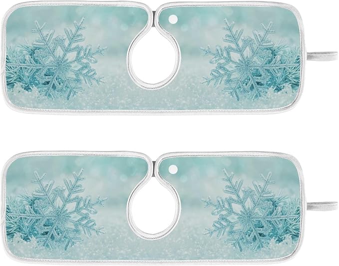 2 Pack Faucet Splash Catcher Blue Snowflakes Sink Mat for Faucet Absorbent Kitchen Splash Guard Drip Catcher for Farmhouse Barthroom Bar, L