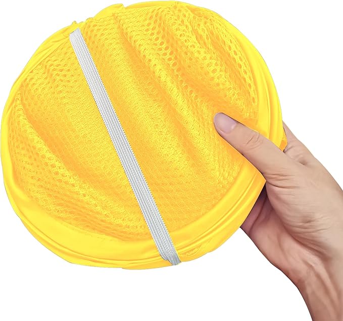 Pop Up Laundry Basket Mesh Collapsible Laundry Basket Foldable Popup Hamper for Bedroom, Dorms, Travel, Cruise, Yellow