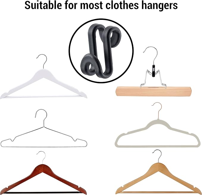 60 Pack S Shape Clothes Hanger Connector Hooks Hanger Extender Clips Mini Space Saver Hanger Clothes Hanger Extender Connector Hook Space Saving Cascading Hanger Organizer Hanger Connection Hook Black