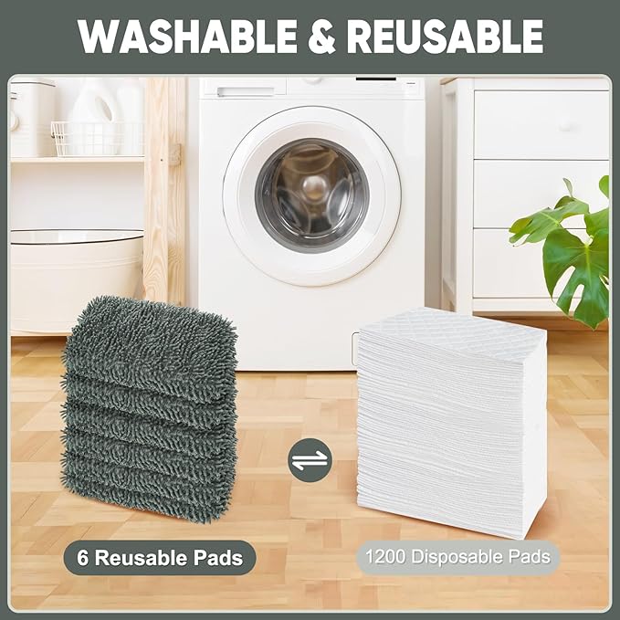 6-Pack Reusable Microfiber Mop Pads Compatible with Swiffer Sweeper, Dry & Wet Sweeping Cloths - Washable Wet Pads Refill for Multi-Surface/Hardwood Floor Cleaning -Grey