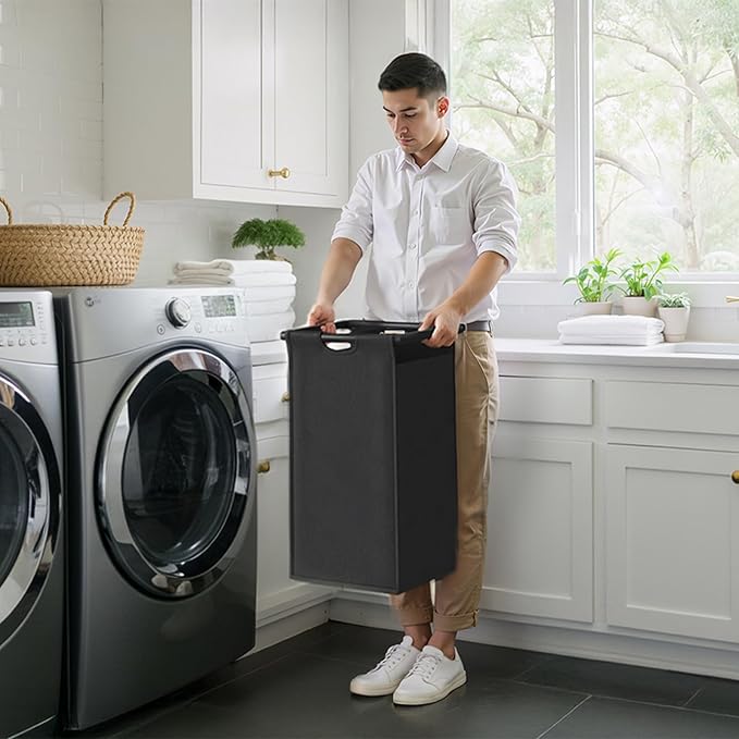 Laundry Hampers with Shelf, Laundry Basket 3 Section, Laundry Sorter with Pull-Out Removable Large 3 Color Bags and Movable Wheels, Metal Frame, 3 x 15.87 Gallons (60L), Greige PF04XLZ