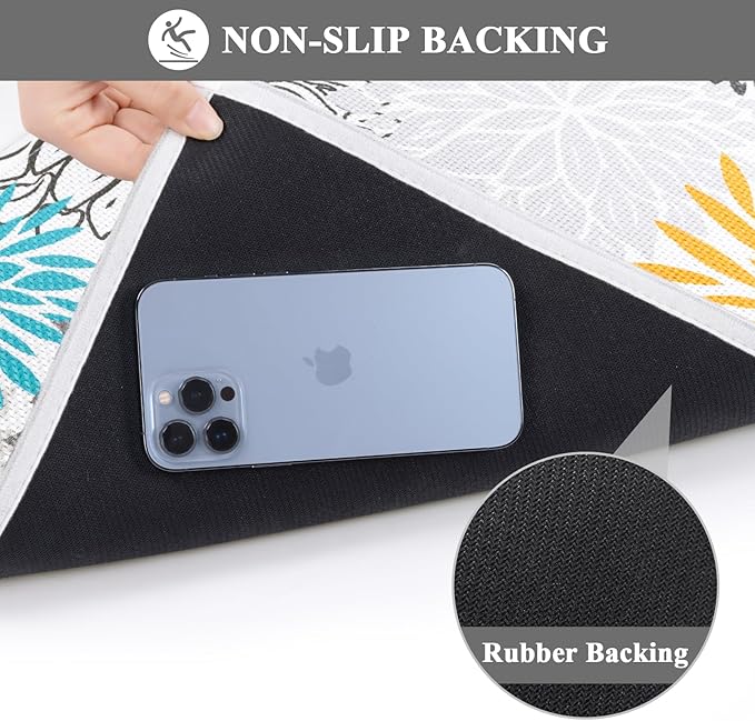 Vaukki Bathroom Rug Set 3 Piece, Non Slip Absorbent Rubber Backed Floral Bath Floor Mat Fit Under Door, Ultra Thin Quick Drying Bath Rug for Shower, Tub and Toilet, 17"x26"+17"x32"+17"x24"U, Grey