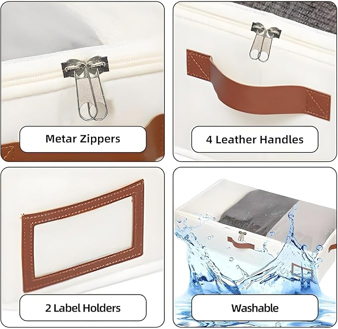 2 Pack Under Bed Storage Containers, Foldable Closet Organizers and Storage Bags with Sturdy Handle Ultra Thick Under Bed Organizer Bin for Comforter, Sweaters, Pillows Shoes, Clothes.