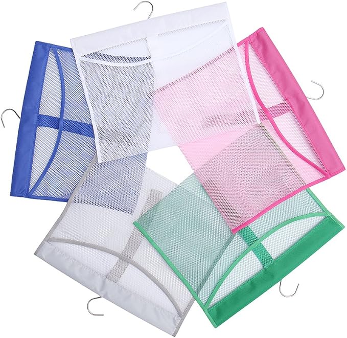 ALYER Hanging Mesh Shower Pockets for 34oz/1000ml Shampoo and Conditioner,Colorful Bath Toy organizer,Hanging Tandem Type Closet Accessories Storage Bag,Blue