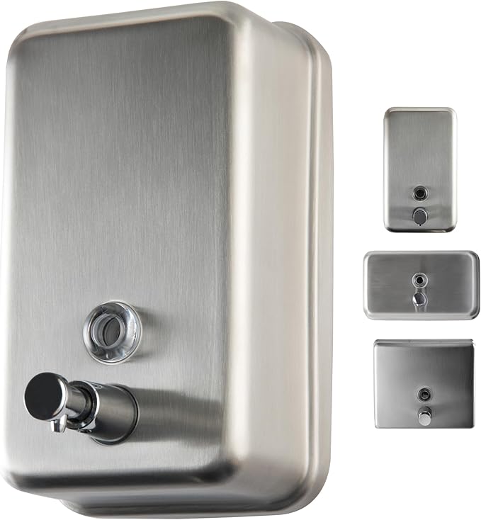 Commercial Soap Dispenser Wall Mount - Stainless Steel Wall Mounted Soap Dispenser for Bathroom - New Superior Design with Premium Anti-Leak Pump and Corrosion-Proof Lining - 37oz (1100ml) by EnBath