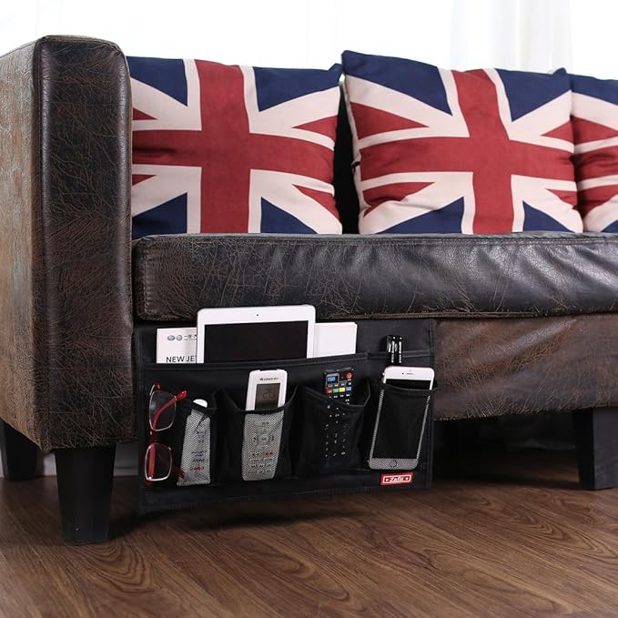 Zafit Bedside Storage Organizer - 6 Pockets, Table Cabinet Caddy for Remotes, Phone, Glasses (Black)