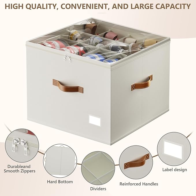 Shoe Organizer for Closet,2 Pack Shoe Storage Bins Foldable Shoe Storage Box Containers with Clear Cover and Sturdy Handles,Shoe Rack for Closet Storage for Sneakers Heels Slippers (Beige)