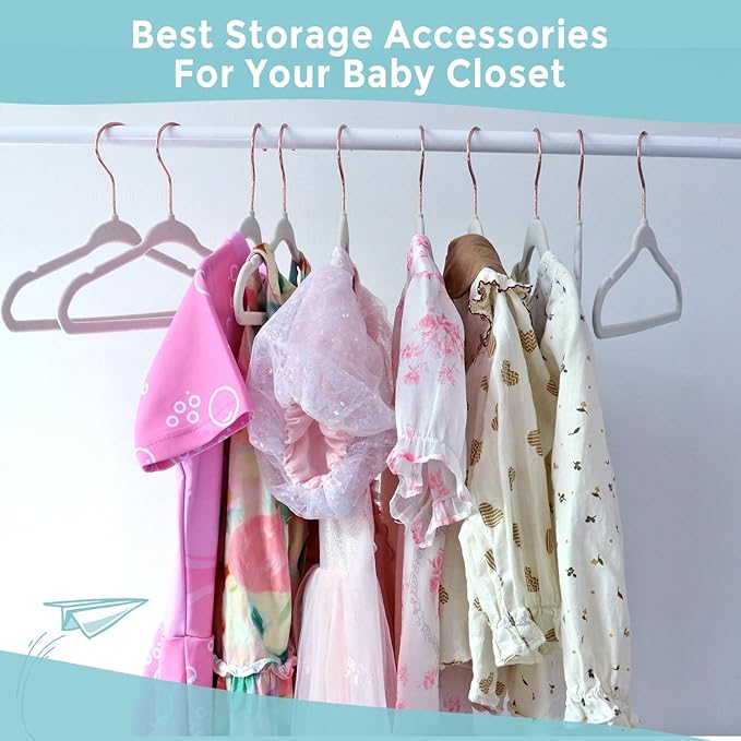 Kids Velvet Hangers 30 Pack, 14 Inch Non-Slip Felt Kid Hanger for Toddler/Youth/Teen, Slim Space Saving Child Hanger for Baby Closet, Heavy Duty Children's Hangers with 10 Clips - Beige