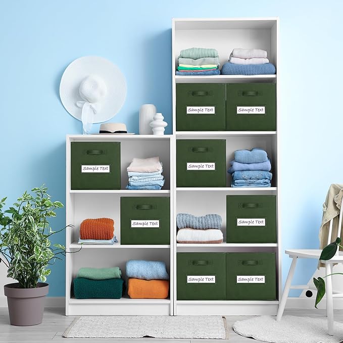 artsdi 13x13x13 storage cube bins (Set of 10) Fabric storage cubes with 10 Labels Window Cards & a Pen, storage cubes 13x13, Collapsible 13 inch cube storage bins, Cubby Organizer Boxes, Dark Green