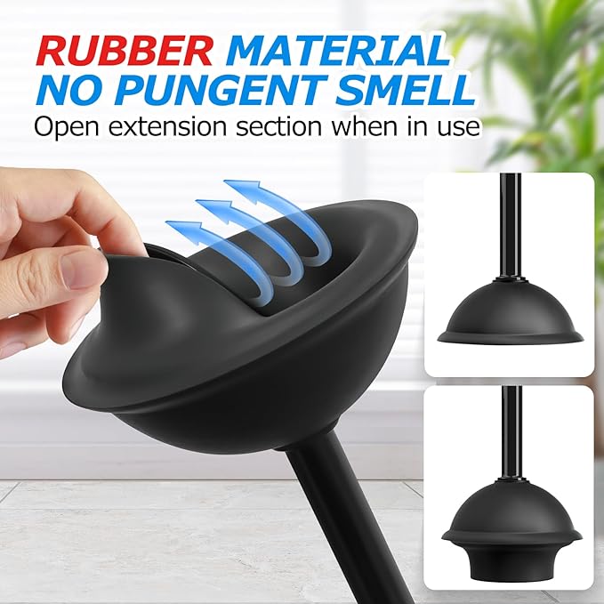 2Pack 2 in 1 Toilet Brush and Plunger Set, Extended Handle Plunger，Toilet Bowl Brush Plunger Set,Bathroom Cleaning Tools ，Toilet Brush Plunger Combo，Cleaning Brush，Cleaning Supplies(White)