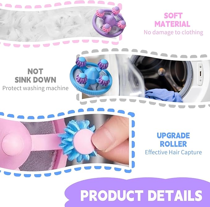 Upgrade Pet Hair Remover for Laundry - Lint Catcher for Washing Machine, Reusable Household Hair FilterWasher Lint Trap Net Pouch (4 Pieces)