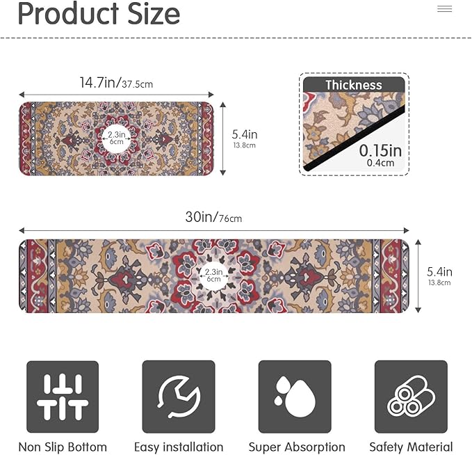 Kitchen Sink Splash Guard Sink Faucet Mat Faucet Handle Drip Catcher Drain Mats for Kitchen Bathroom Countertop Absorbent Dish Drying Mat Pad 2pack 14.7x5.4Inch Boho Retro Tan Red