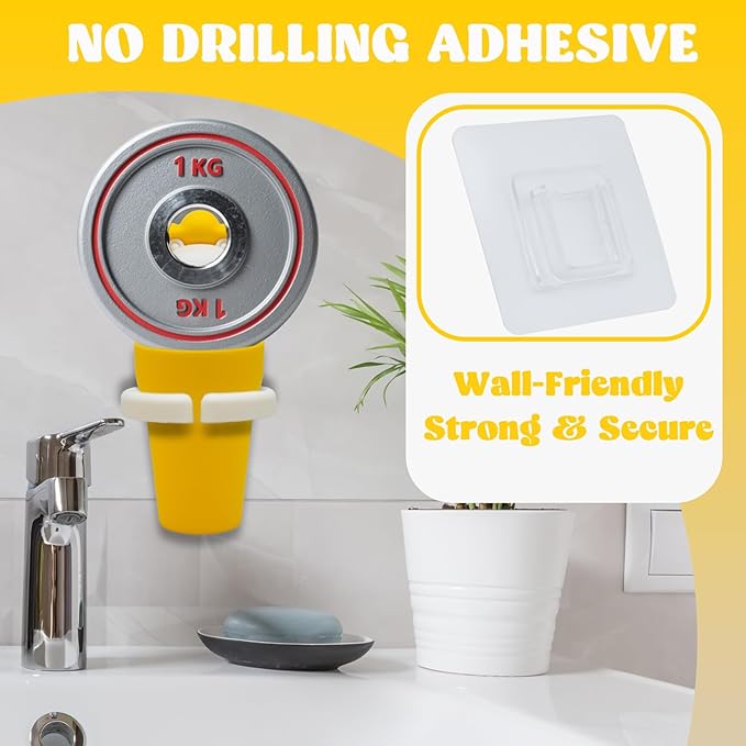 Cute Kids Toothbrush Holder with Cup & Toothpaste Wall Mounted, Adhesive Bathroom Organizer - Kids Bathroom Decor Accessories, Animal Toothbrush Holders for Kids - Yellow Lion
