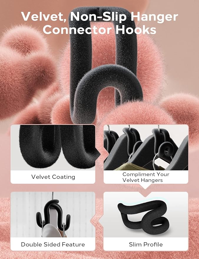 Velvet Clothes Hanger Connector Hooks [for Velvet & Multiple Hangers] 40PCS Space Saving Hanger Hooks Space Saver Hanger Extender Hook Clothes Hanger Hook for Clothes