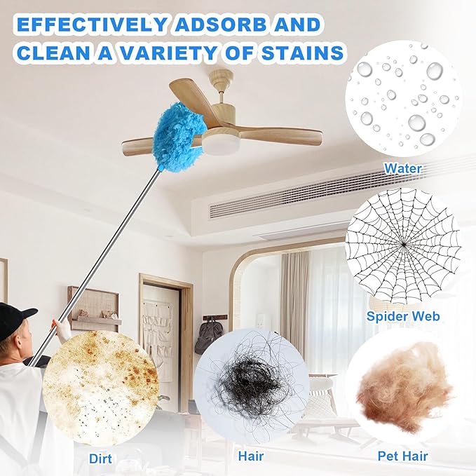 Storystore Ceiling Fan Cleaner Duster - Adjustable Duster with Extension Pole,Dusters for Cleaning Fan Blade, Walls and Cobweb (7FT/Blue)