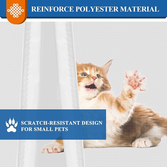 Magnetic Screen Door White, Fits 30'' x 80'' Door, Tear-Resistant High-Density Fiber Mesh, Keep Annoying Creatures Out, Pet Friendly, Easy Install with Strong-Adhesive Hook&Loop, Enjoy Beauty Sunshine