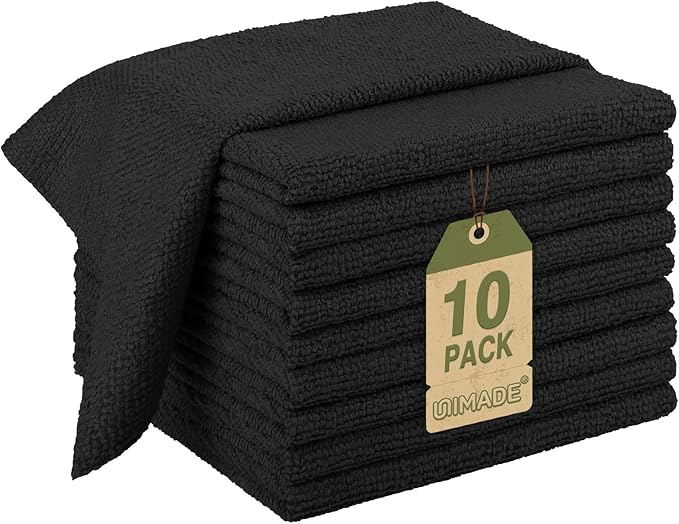 Microfiber Cleaning Cloth, 10 Pack Reusable Microfiber Towels for Cars Lint Free Cleaning Shop Towel Rags for Home Kitchen Automotive Bar Mechanic Restaurant Garage, 11.5"x 11.5", Black