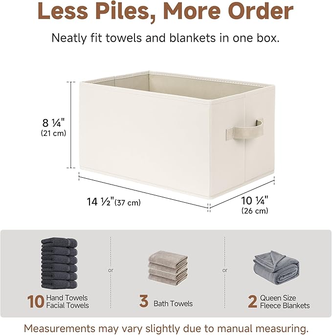 StorageWorks Closet Organizers and Storage Bins, Fabric Storage Baskets for Shelves, Linen Closet Organizer for Clothes, Beige, 3-Pack, Large