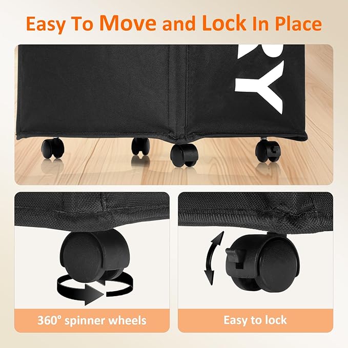 Laundry Basket with Wheels, 90L Rolling Laundry Hamper with Wheels, Large Clothes Hamper on Wheel with Removable Mesh Bag for Bedroom, Dorm Room Essentials, Black