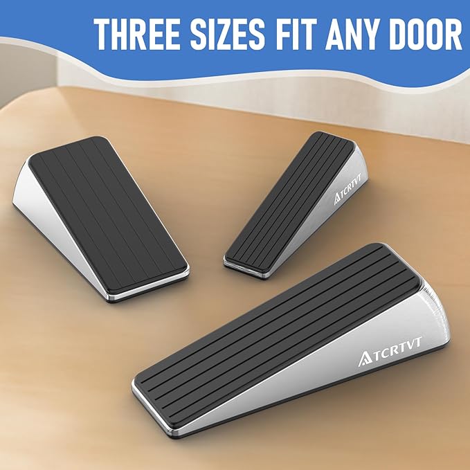 Heavy Duty Door Stopper Wedge - 1 Pack Widened Door Stop Wedge Made of Premium Quality Brushed Stainless Steel Suits Any Door, Any Floor with Set of 2 Plus Self-Adhesive Holder