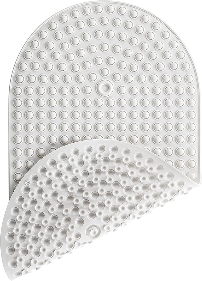 Joiyota Silicone Bath Mat for Tub Non Slip, Bubble Massage Anti Slip Shower Mat with 27 x 15 Inches for Easy Storage, Washable Bathtub Floor Mats for All Ages, White, Oval