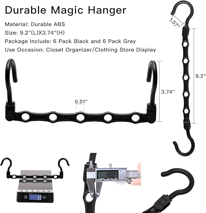 12 Pack College Dorm Room Essentials for Girls Guys, Closet Organizers and Storage, Stronger Space Saving Hangers Clothes Hanger with 5 Holes Closet Storage for Heavy Clothes,Magic Home Organization