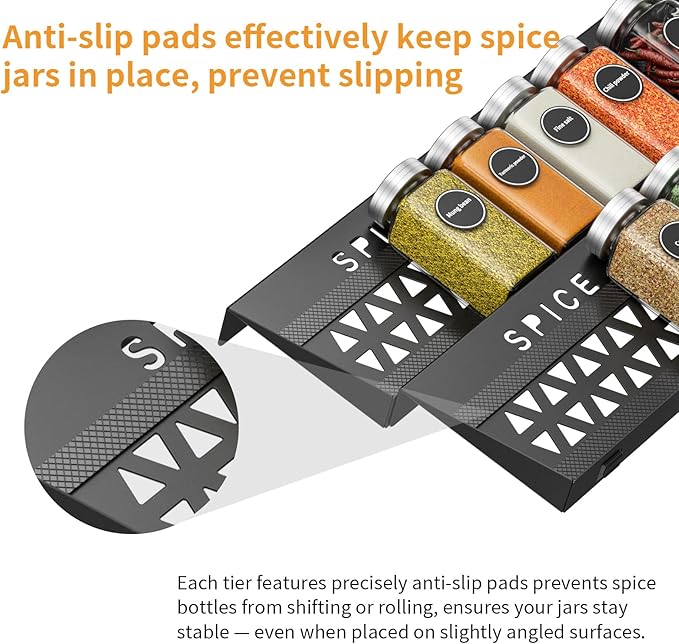 RCHYFEED 4 Tier Spice Drawer Organizer, (Need 3.5" Deep Drawer) 4 Pack Metal Non-Slip Spice Rack for Drawer Free Combination, Adjustable Spice Rack Drawer Insert, Spice Organization for Drawer