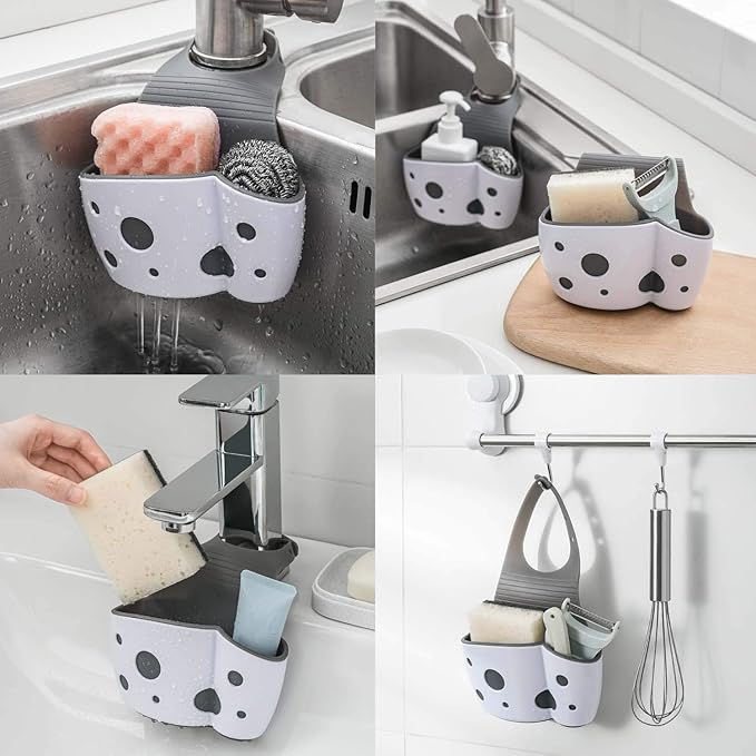 UNIKON 2 Pack Sink Caddy Sponge Holder Organizer, Hanging Kitchen Adjustable Strap Faucet Caddy, White