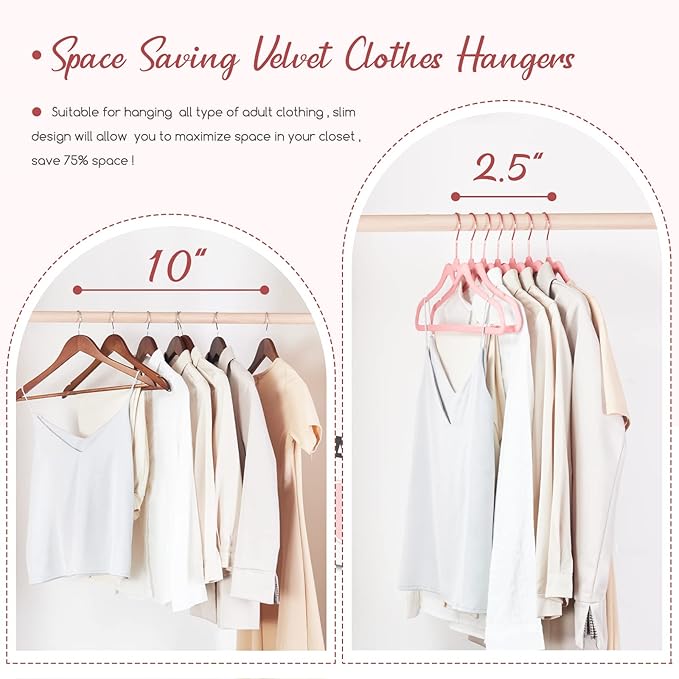 HOUSE DAY Pink Velvet Hangers 60 Pack, Non Slip Flocked Felt Hangers, Sturdy Velvet Clothes Hanger, Cute Heart Heavy Duty Coat Hanger, Ultra Slim Pink for Closet Space Saving