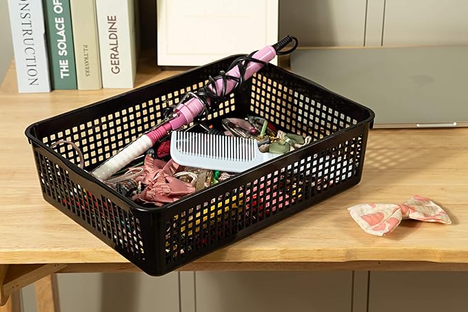 A4 Size Plastic Paper Storage Trays,Desktop File Organizer Baskets,6-Packs (Black)