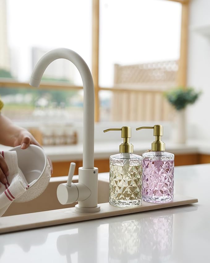 JASAI Diamond Design Glass Soap Dispenser with Golden Pump, Refillable Hand soap Dispenser for Kitchen, Soap Dispenser Bathroom for Soap, Hand soap, Dish Soap, Lotion.