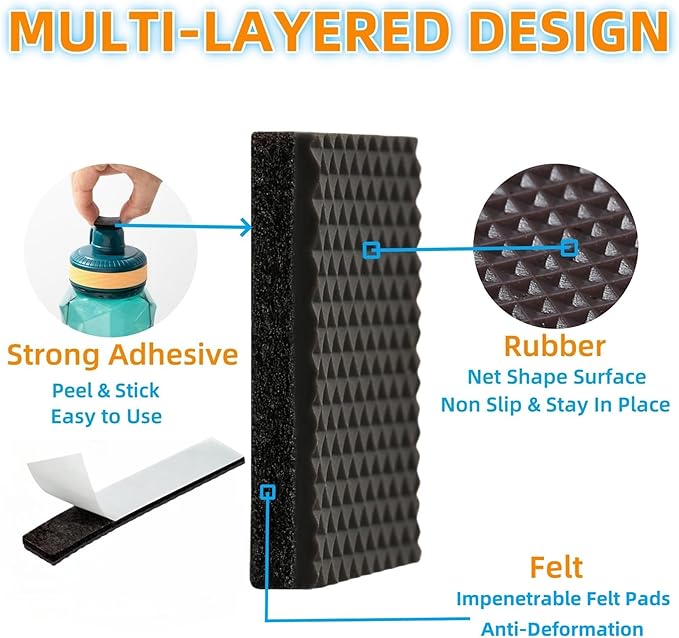 Non Slip Furniture Pads 1/2" x 3" Rubber Strips Self Adhesive Furniture Grippers Chair Leg Pads Rubber Chair Feet Anti Scratches Non Skid Furniture Pad Floor Protectors, 40 Pcs Rectangle